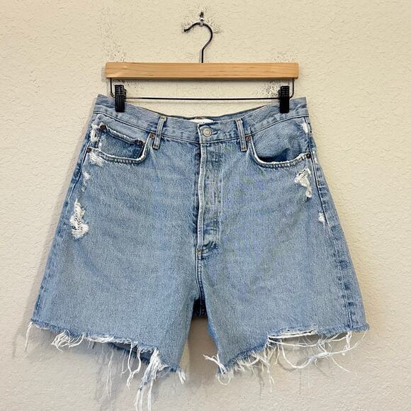 AGOLDE Stella Jean Shorts Blue Denim High Rise Frayed Distressed - Picture 1 of 12